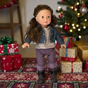 Bailey Pottery Barn 18” Brown Hair Doll with Denim Jacket and Boots